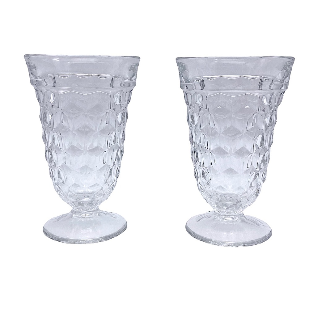 Pair of vintage Fostoria cubist diamond pattern glasses